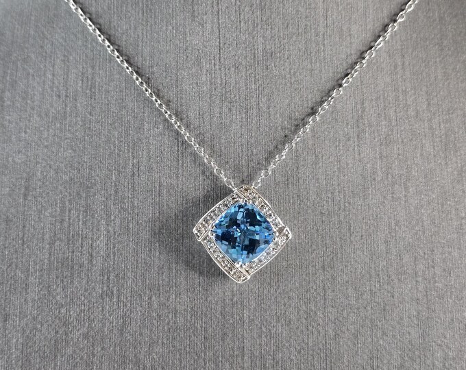 Womens Vintage Estate Sterling Silver Topaz Pendant Necklace 4.0g E7292