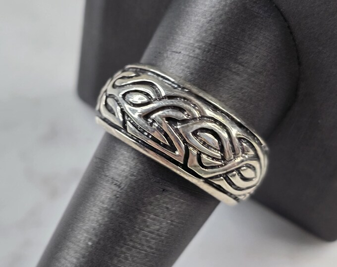 Mens Vintage Estate Sterling Silver Celtic Eternity Knot Ring 9.0g E3956
