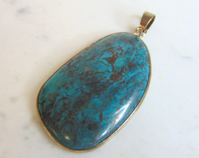 Womens Vintage Estate Sterling Silver Chrysocolla Colored Pendant 14.3g E5640