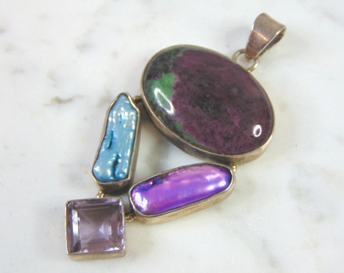 Womens Vintage Estate Sterling Silver Multi-Stone Pendant 31.9g E2643