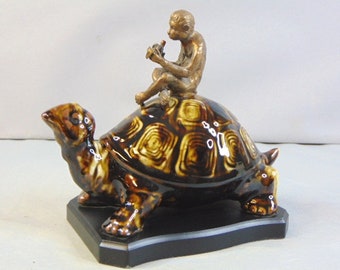 Monkey On Tortoise Porcelain Sculpture