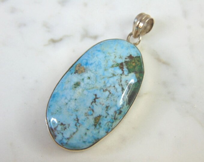 Womens Vintage Estate Sterling Silver Turquoise Pendant 16.6g E2711