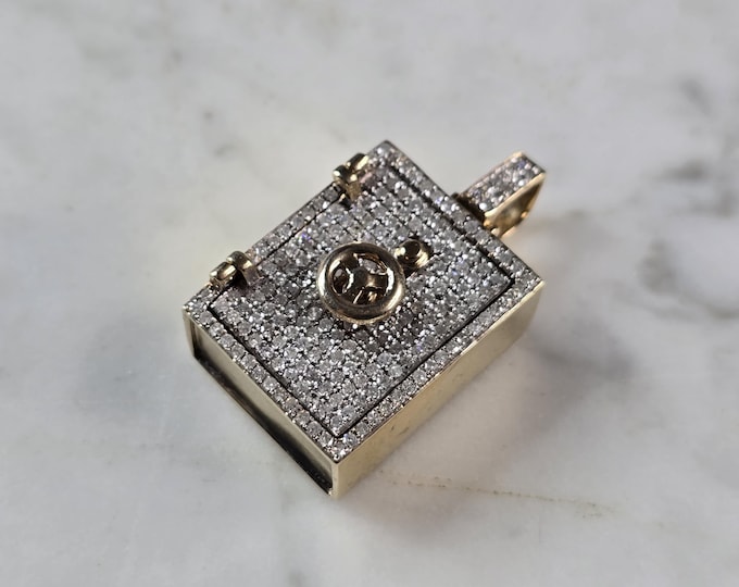Vintage Estate 10K Yellow Gold Diamond Money Safe Pendant 16.6g E1600