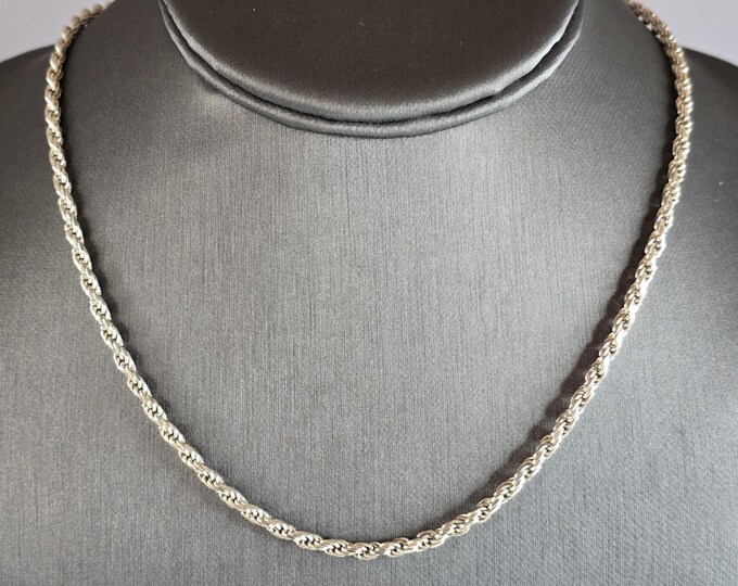 Womens Vintage Estate Sterling Silver Italian Alfi Rope Necklace, 16.2g E7220