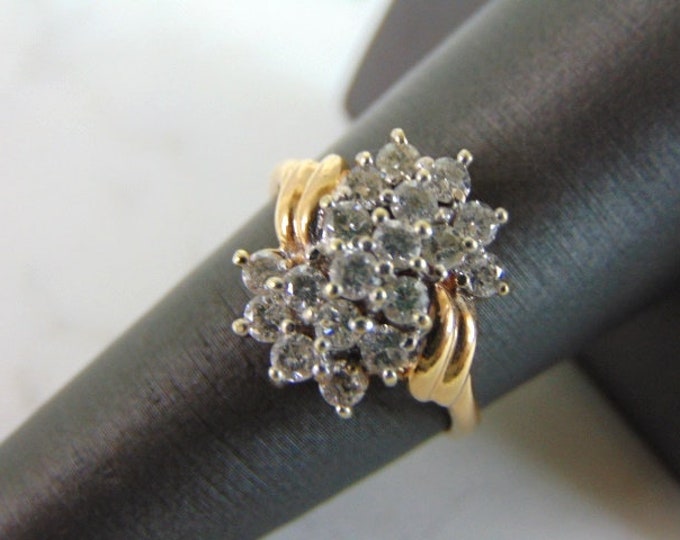 Womens Vintage Estate 14K Yellow Gold Diamond Ring, 3.8g E2481
