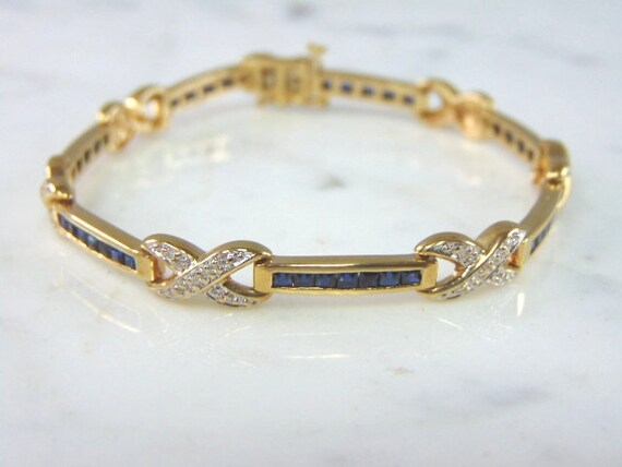 Womens Vintage Estate 14K Gold Diamond & Sapphire… - image 3