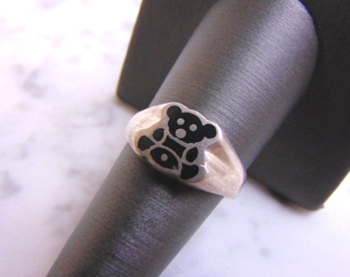 Womens Vintage Estate Sterling Silver Teddy Bear Ring 4.3g E3685
