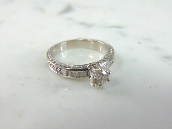 Womens Vintage Estate 14K White Gold Diamond Ring… - image 4