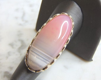Womens Vintage Estate Sterling Silver Agate Stone Ring 14.4g E4674