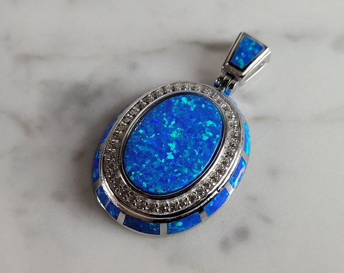 Womens Sterling Silver Modernist Blue Opal Pendant 5.2g E3718