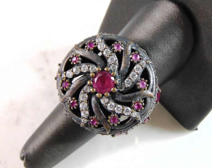 Womens Vintage Estate Sterling Silver CZ Ring 17.7g E6030