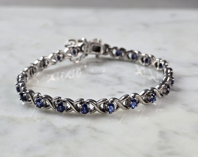 Womens Vintage Estate Sterling Silver Modernist Sapphire Bracelet 17.4g #E7279