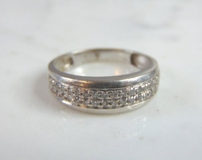 Mens Vintage Estate 10k White Gold Diamond Ring 3.7g E1257
