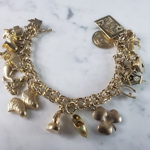 Womens Vintage Estate 14k Yellow Gold 17 Charm Bracelet 54.8g  E3737