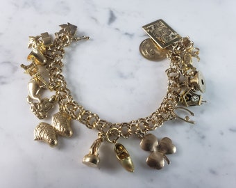 Womens Vintage Estate 14k Yellow Gold 17 Charm Bracelet 54.8g  E3737