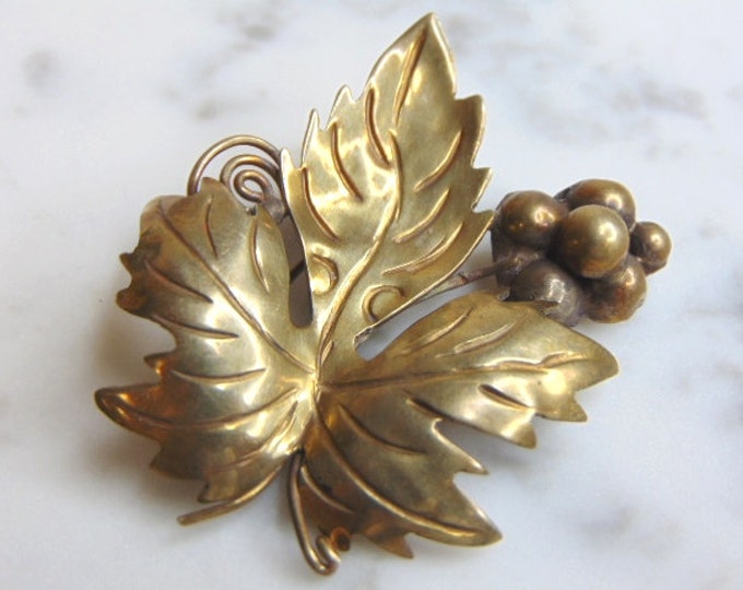 Womens Vintage Estate Sterling Silver Gold Tone Leaf Brooch 6.9g E5103