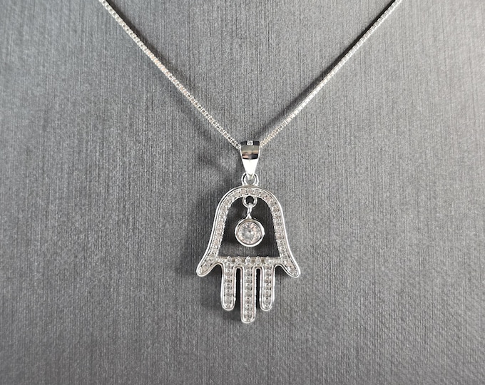 Womens Sterling Silver Hamsa Hand Pendant Necklace 5.3g E3042