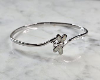 Womens Sterling Silver Opal Dragonfly Bangle Bracelet 12.3g E1901