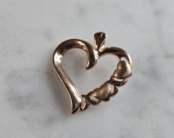 Womens Vintage Estate 14k Rose Gold Heart Pendant 1.3g E7391