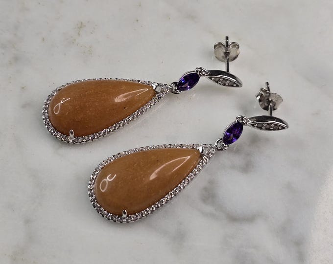 Womens Vintage Estate Sterling Silver Calcite Amethyst Earrings 11.4g E7105