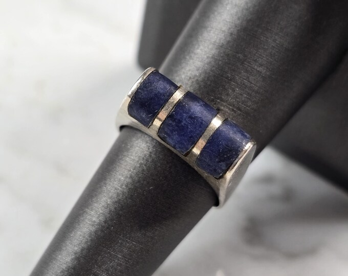Womens Vintage Estate Sterling Silver Lapis Lazuli Stone Ring 7.5g E3869