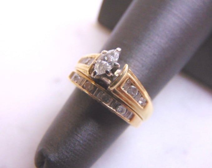 Women's Vintage Estate 14K Yellow Gold Diamond Engagement Ring Set, 4.9g E3535
