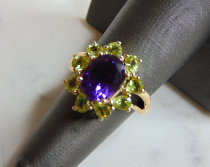 Womens Vintage Estate 14k Gold Amethyst Andradite Ring 5.6g E723