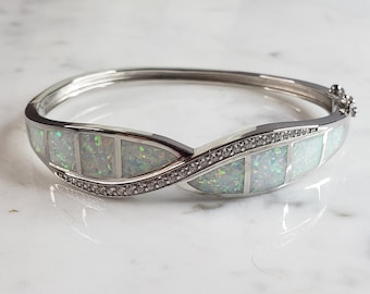 Womens Estate Sterling Silver Modernist Opal Bangle Bracelet 18.8g E1714