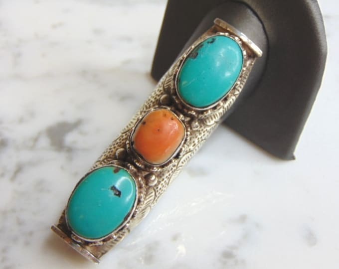 Womens Vintage Estate Sterling Silver Turquoise Stones Ring 43.6g E4959
