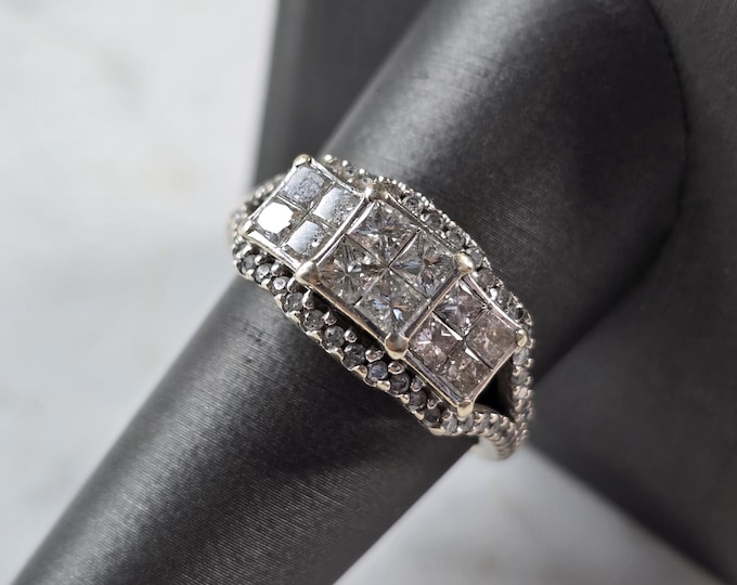 Womens Vintage Estate 14k White Gold Diamond Ring 6.4g E3616