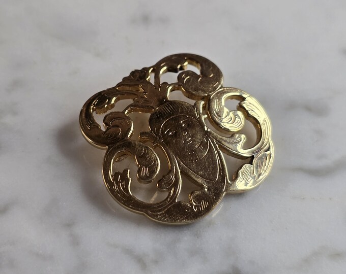 Womens Vintage Estate Sterling Silver Gold Tone Art Nouveau Brooch 7.2g E5265