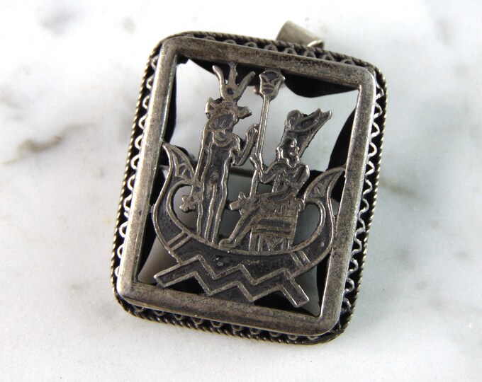 Womens Vintage Estate Sterling Silver Egyptian Brooch Pendant 11.3g E6307