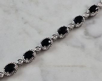 Womens Vintage Estate Sterling Silver Onyx Bracelet 16.7g E3220