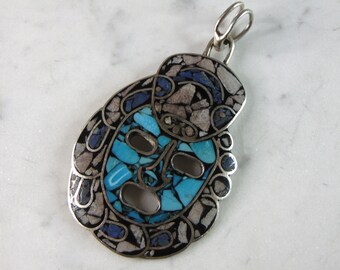 Womens Vintage Estate Sterling Silver Southwestern Turquoise Pendant 18.3g E5209