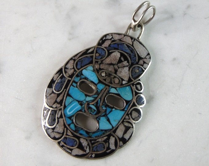 Womens Vintage Estate Sterling Silver Southwestern Turquoise Pendant 18.3g E5209