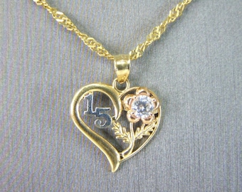 Womens Vintage Estate 14K Yellow Gold Heart Pendant Necklace 3.9g E5172