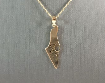 Sterling Silver Gold Tone Jewish Judaica Star of David Israel Pendant 3.1g E3799