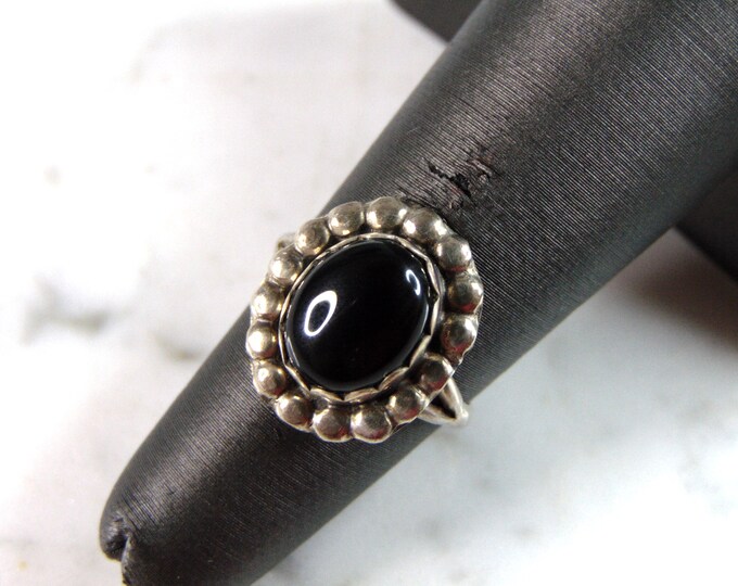 Womens Vintage Estate Sterling Silver Modernist Onyx Ring 2.8g E6327