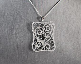 Womens Sterling Silver Modernist CZ Pendant Necklace 8.3g E6722