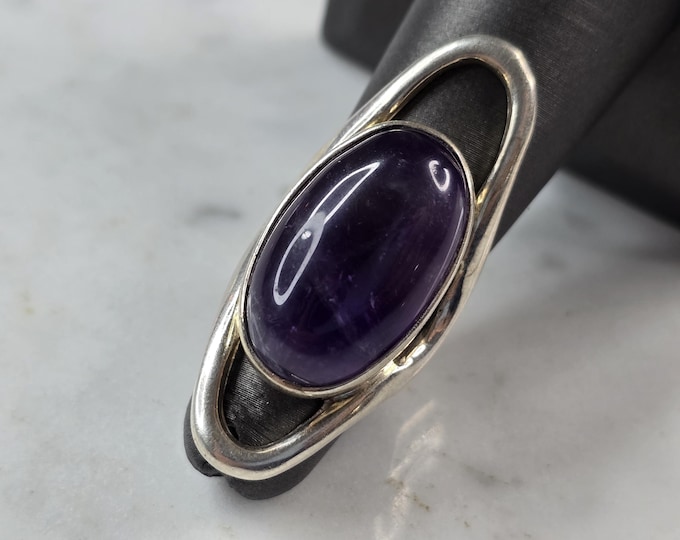 Womens Vintage Estate Sterling Silver Modernist Amethyst Ring 15.0g E3751