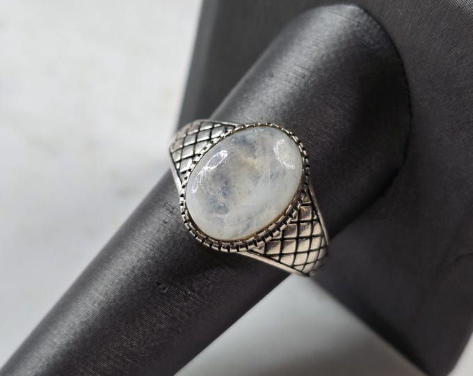 Womens Vintage Estate Sterling Silver Modernist Moonstone Ring 5.5g E5789