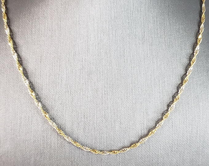 Womens Vintage Estate 14K Yellow & White Gold Twisted Necklace, 4.3g E2957