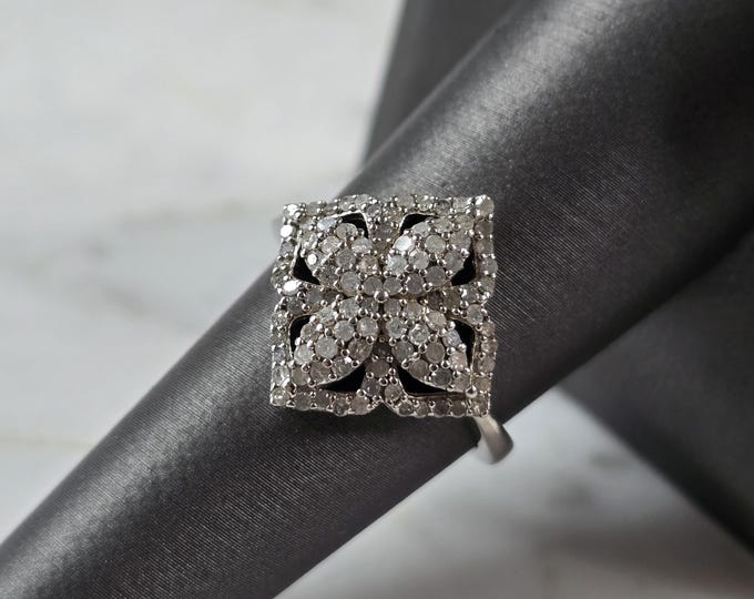 Womens Vintage Estate Sterling Silver Diamond Ring 3.7g #E7262