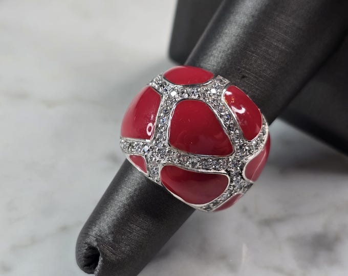 Womens Vintage Estate Sterling Silver Enamel Ring 14.0g E1880