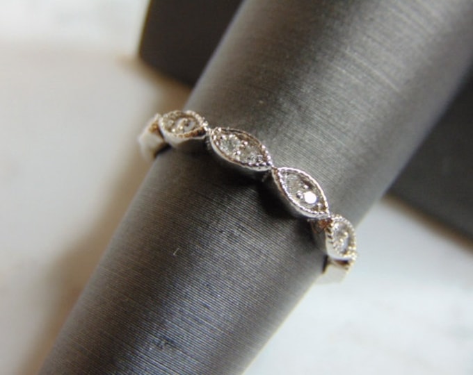 Womens Vintage Estate 14K White Gold Diamond Ring 2.7g E5337