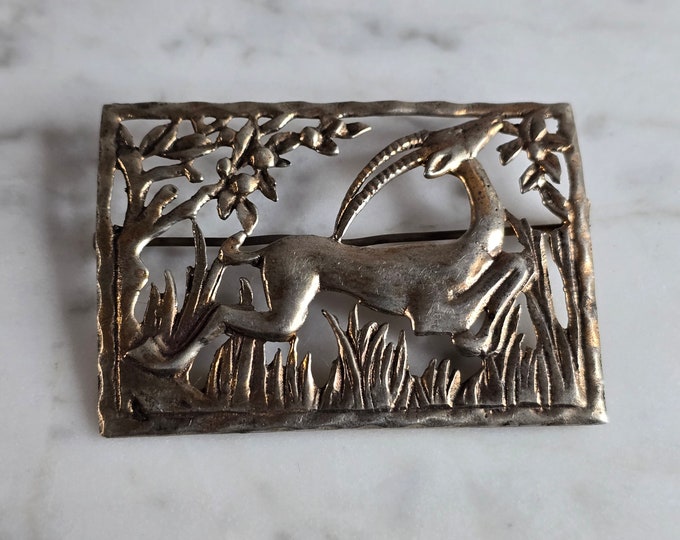 Women's Vintage Estate Sterling Silver Art Deco Stag Brooch 15.9g E7234