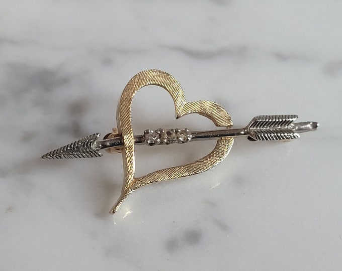 Womens Vintage Estate 14k Gold Diamond Heart Brooch Pin, 2.7g E6915