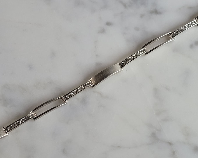 Womens Vintage Estate Sterling Silver CZ Bracelet 7.4g E6707