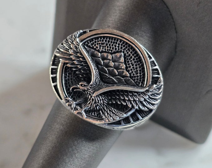 Mens Estate Sterling Silver Eagle Ring 12.3g E7841