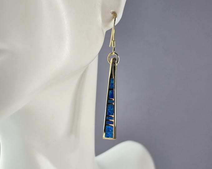 Womens Sterling Silver Gold Tone Modernist Blue Opal Earrings 7.0g E7146